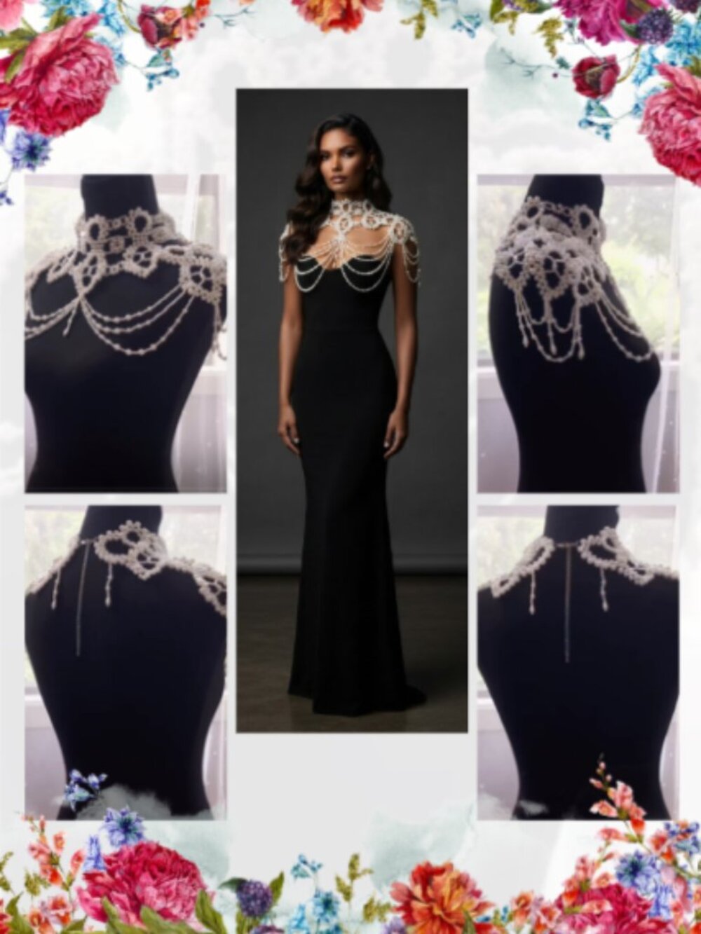Vintage Bridal Pearl Cape Handmade Beaded Bride Collar Necklace Wedding Evening